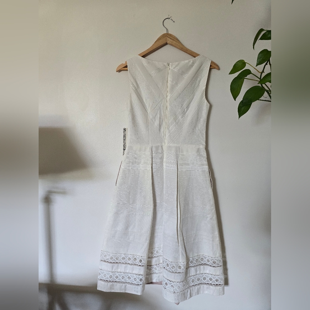 New Kay Unger New York Womens Size 6 A Line V Neck Short Ivory Sleeveless Dress - Picture 5 of 16